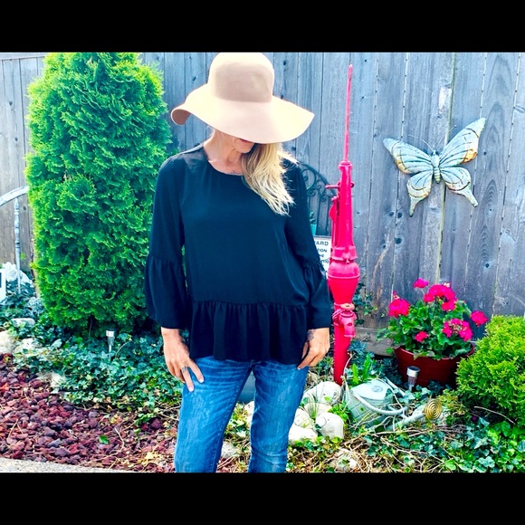 J. Crew Tops - Black sheer ballerina blouse ruffle wide sleeve